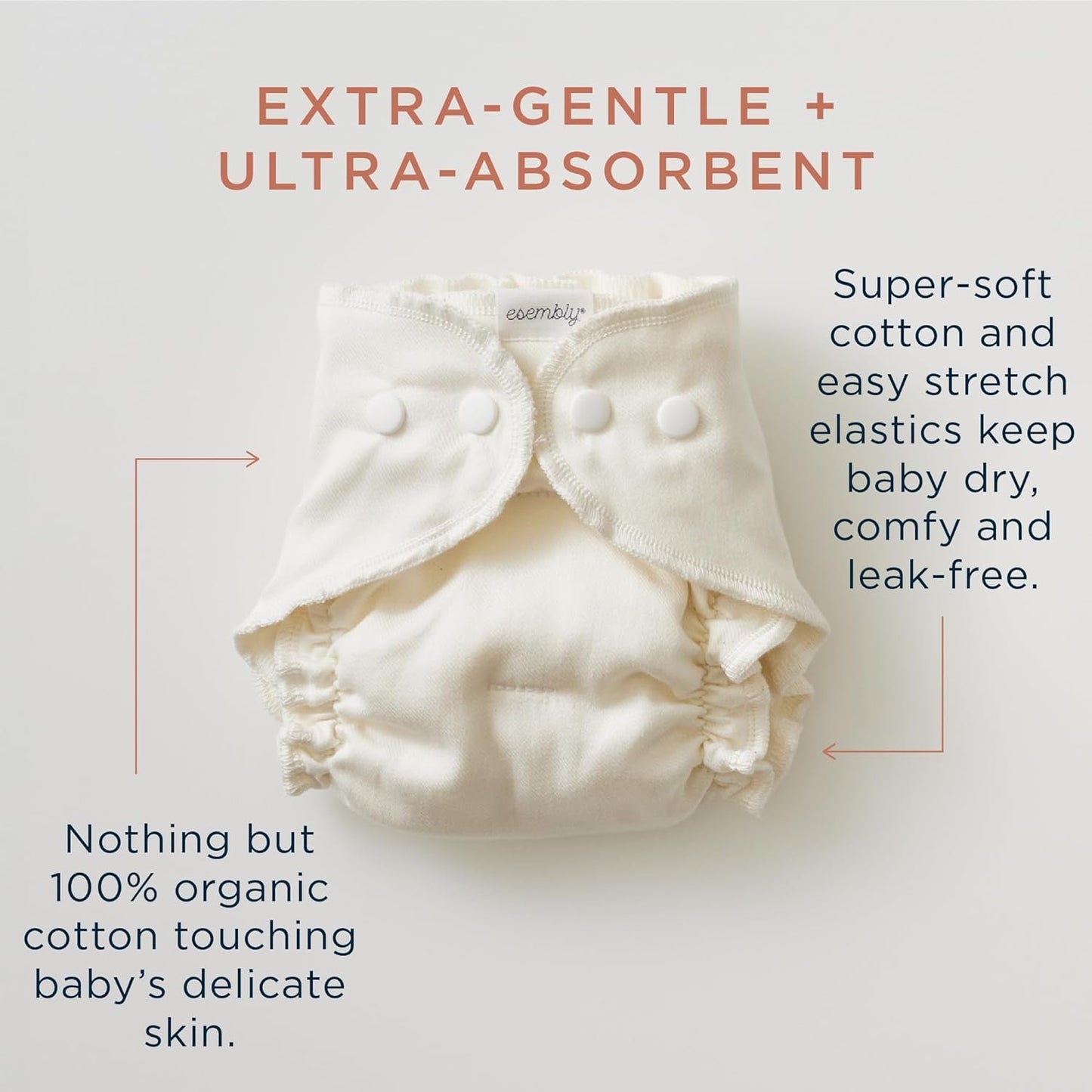 Esembly Cloth Diaper Try-It Kit, Starter Gift Set, Includes 3 Organic, Reusable Diapers Inners, 1 Stylish Outer, Patented Detergent & Wet Bag - Earth-Friendly Diapering, Lattice, Size 1 (7-18lbs)