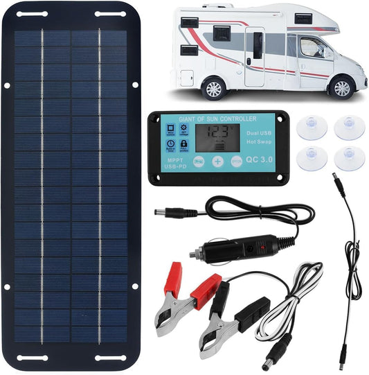 30W Solar Panel Kit 12V Dual USB Solar Panel Charger,Portable Solar Trickle Charger with 10A Solar Charge Controller for Car Boat RV Motorcycle Truck Marine