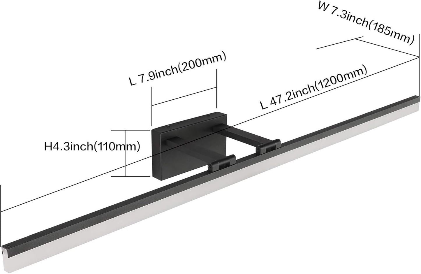 SOLFART 47.2 Inch Adjustable Color Temperature Dimmable LED Bathroom Light Fixtures Matte Black Vanity Lights LED Lights for Bathroom Black Light Bar Modern APP Control Lighting Fixture