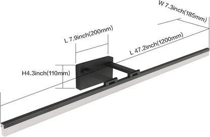 SOLFART 47.2 Inch Adjustable Color Temperature Dimmable LED Bathroom Light Fixtures Matte Black Vanity Lights LED Lights for Bathroom Black Light Bar Modern APP Control Lighting Fixture