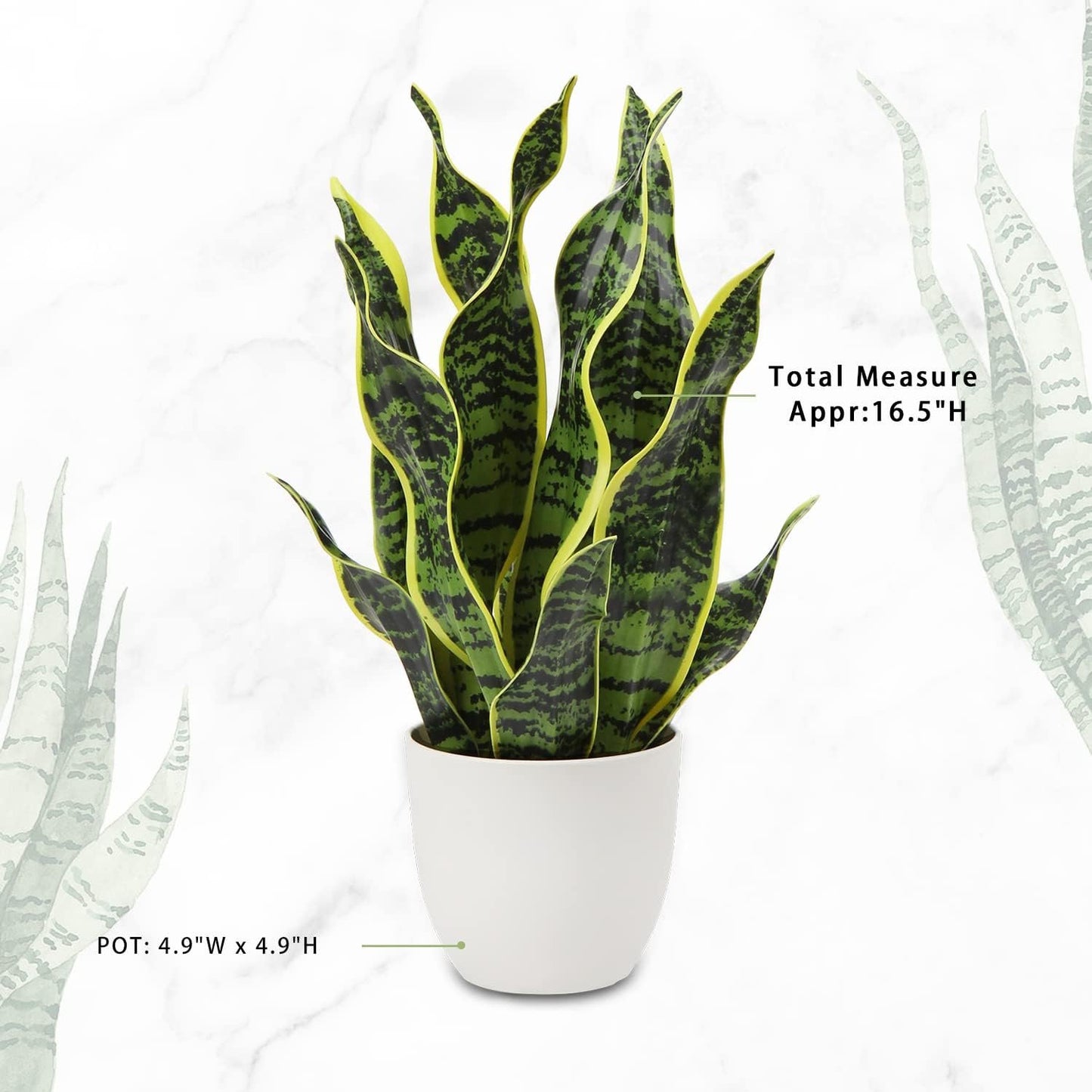 Artificial Snake Plant Potted Faux Sansevieria Trifasciata Plants, 17" Tropical Fake Plants in White Pots for Home Office Desk Outdoor Décor Housewarming Gift