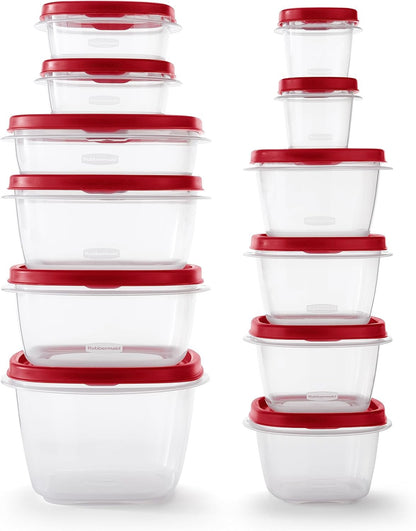 Rubbermaid Vented Easy Find Lid Food Storage Containers | Racer Red | 24 Piece Set