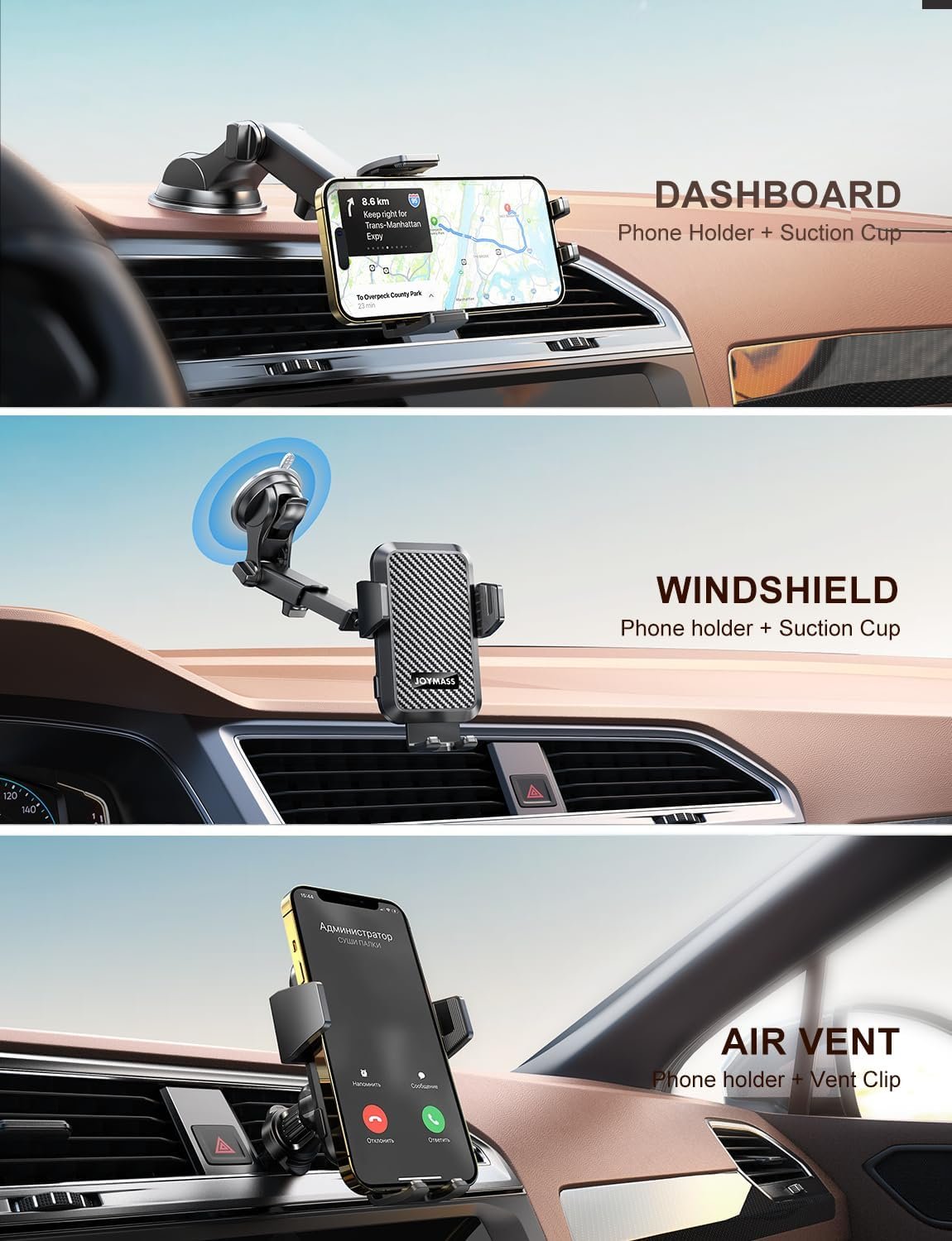 Wireless Car Charger, Phone Holders, 15W Auto Clamping Phone Mount Car Accessories for iPhone 16 15 14 13 12 Mini Pro Max 11, Samsung Galaxy S24 Ultra S23 S22+ Note 20, etc - Dark Black