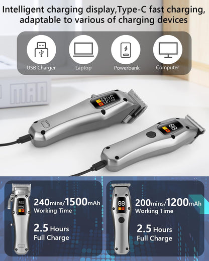 SOBEAU Professional Men's Hair Clipper Hair Trimmer Electric Hair Clipper Barber Kit, Waterproof Barber Razor
