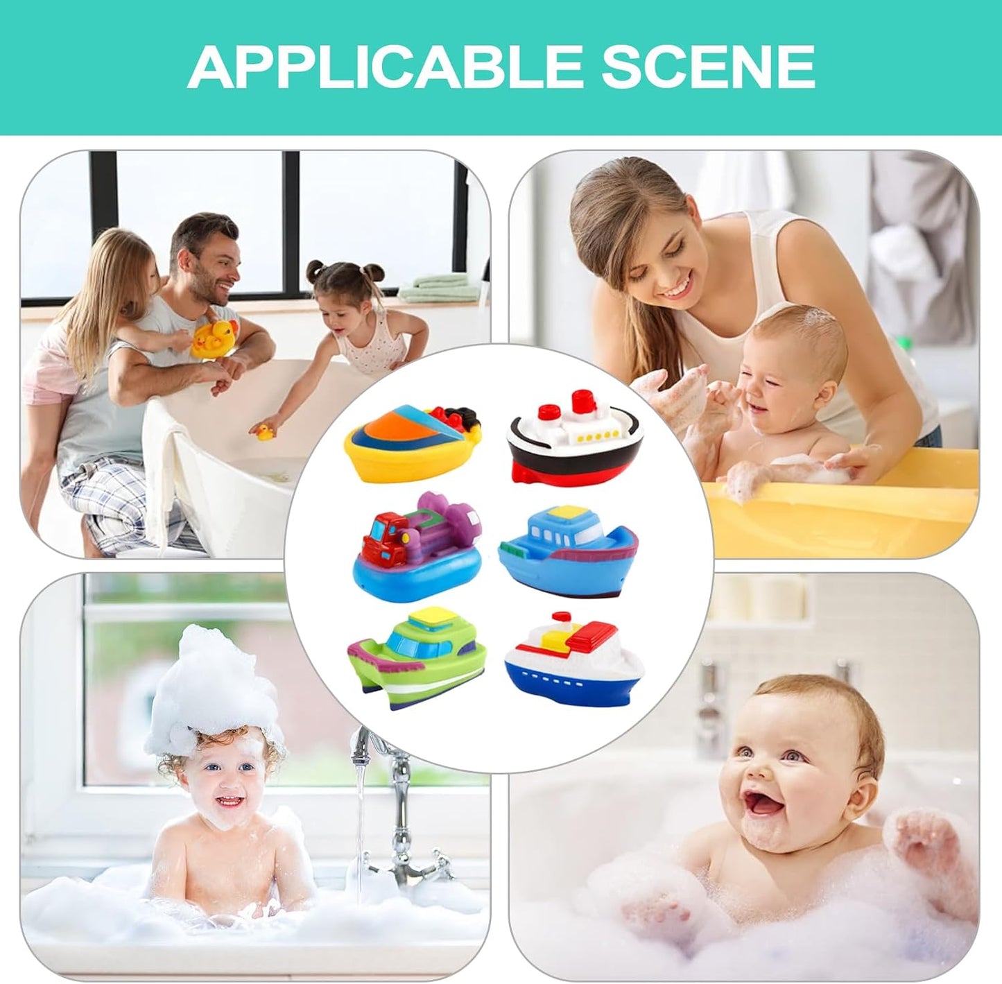 Boat Bath Toys, Swimming Water Plaything Set, 6 pezzi Toddler Bathing Supplies for Boys, Girls, Pool Entertainment Tool, Play Accessory 11.7 inch