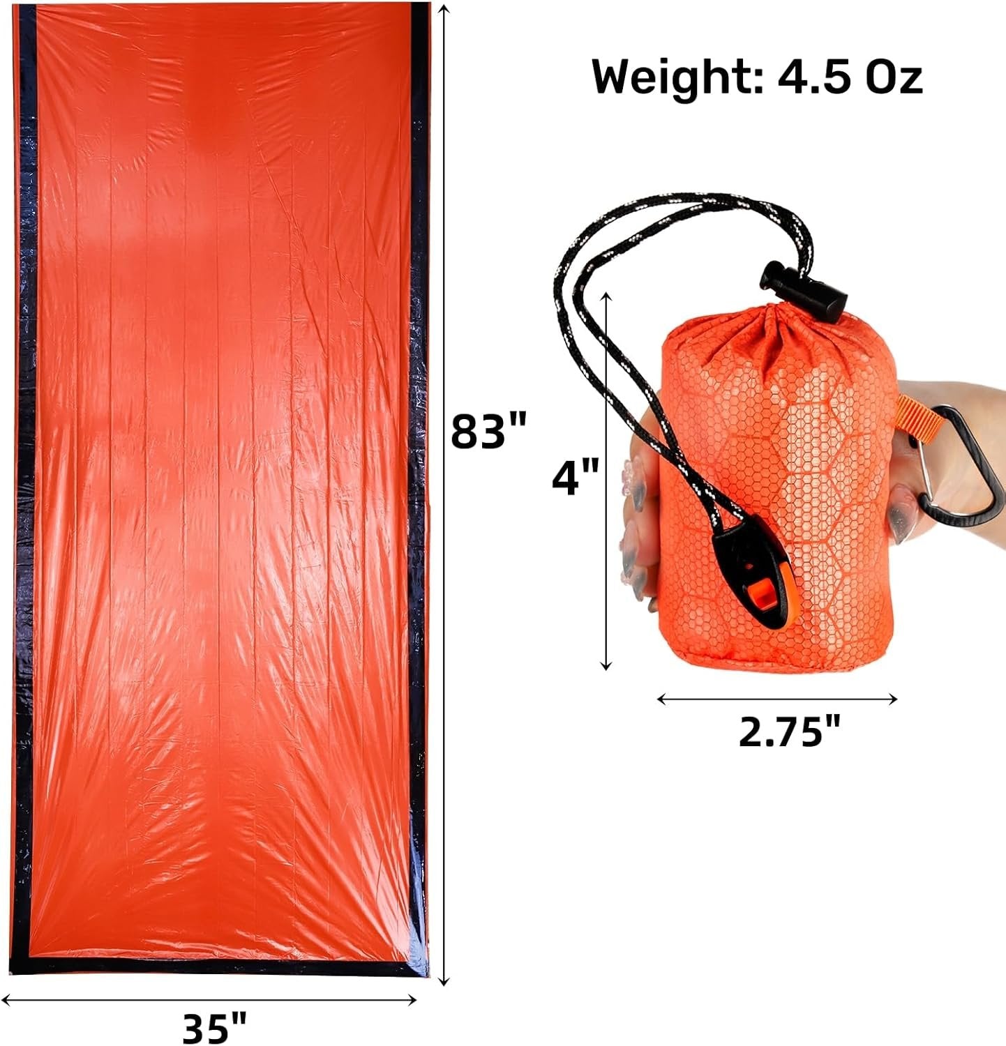 Noamus 6 Pack Emergency Survival Sleeping Bags, Thermal Bivy Sack Blanket, Lightweight Portable Nylon Sack with Whistle, Aluminized PE Survival Gear Supplies for Camping Hiking, Outdoor Adventure