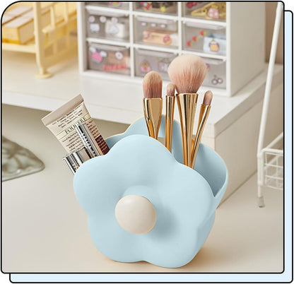 Flower-shaped Pen Holder for Desk,Multifunctional Plastics Makeup Brush Holder Cute Desk Accessories pen organizer for Home Office Table Decor .(Blue)