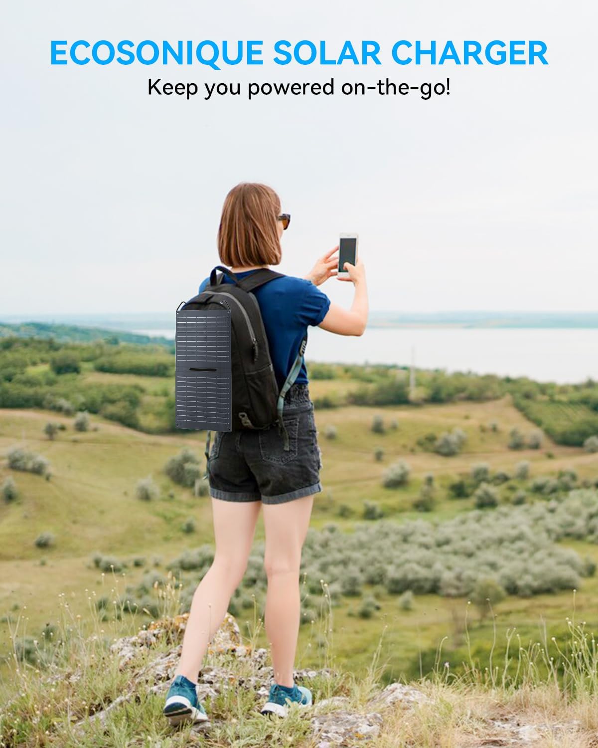 Ecosonique 15W/30W/60W Foldable Solar Charger Panel, Dual USB-A & USB-C Fast Charging, IP67 Waterproof ETFE, Ultra-Light Portable for Camping, Compatible with iPhone, Samsung, Google Pixel, LG
