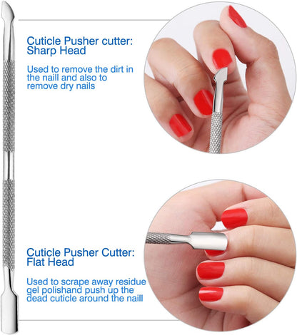 Cuticle Nippers and Cuticle Pusher Manicure Tools Set - Professional Stainless Steel Nail Cuticle Remover Cutter Clippers Tool for Gel Nail Art Fingernails Toenails, Spa