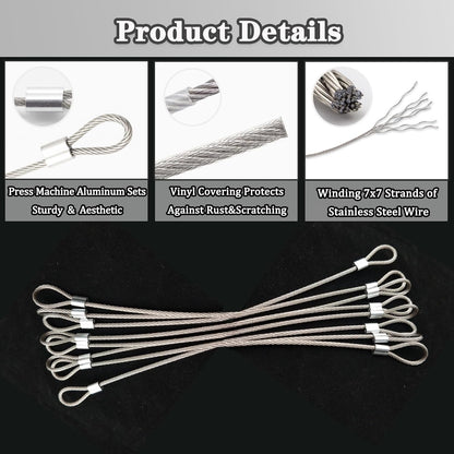 Stainless Steel Cable with Loops, Vinyl Coated Wire Rope Lanyard Lock Security Chains for Outdoor Gates, Stage Lighting, Luggage Lock Wire Rope with Loops 2mm Thickness 12inch Length - 5 Packs