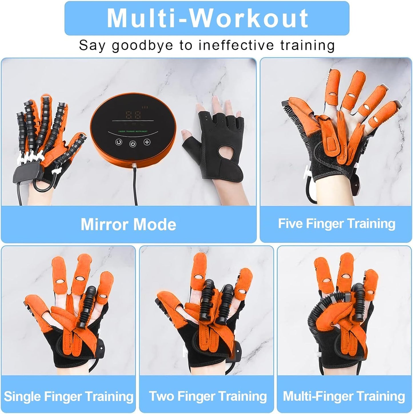 Hemiplegia Robot Gloves for Rehabilitation Left/Right Hands, Hand Trainer for Physical Stroke, Arthritis Rehabilitation Equipment Massage Gloves (Size: XXL Left, Colour: Orange)