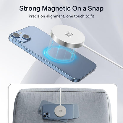 Minthouz Qi2 Magnetic Wireless Charger, Travel Mag-Safe iPhone Charger, Qi-Certified 15W Fast Charging, for iPhone 16/15/14/13/12 Full Series【Silvery】