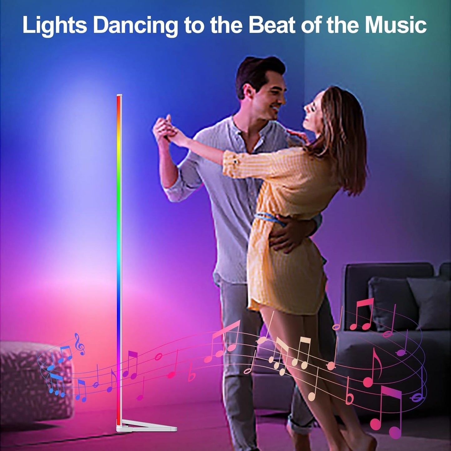 MIHEAL 2PCS Corner Floor Lamp, Synced Lights LED Control Floor Lamp RGB Light 56" Smart LED Corner Lamp App and Remote for Living Room Gaming Bedroom and Etc.