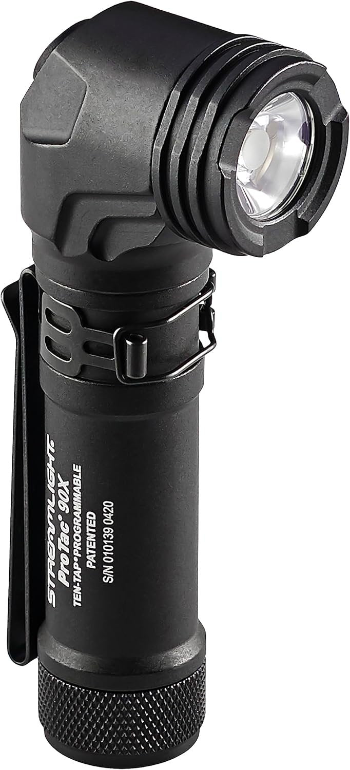 Streamlight ProTac 90X Right Angle Multi-Fuel Tactical Flashlight with Two CR123A Lithium Batteries and Holster, Black