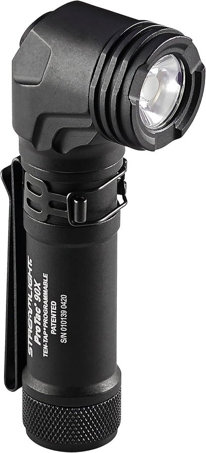 Streamlight ProTac 90X Right Angle Multi-Fuel Tactical Flashlight with Two CR123A Lithium Batteries and Holster, Black
