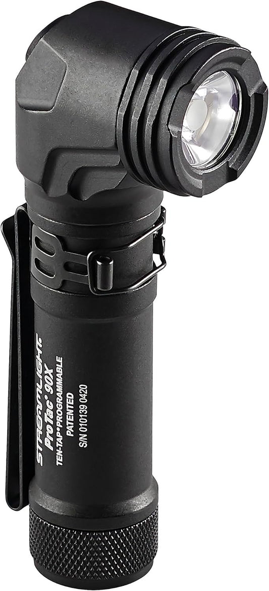 Streamlight ProTac 90X Right Angle Multi-Fuel Tactical Flashlight with Two CR123A Lithium Batteries and Holster, Black