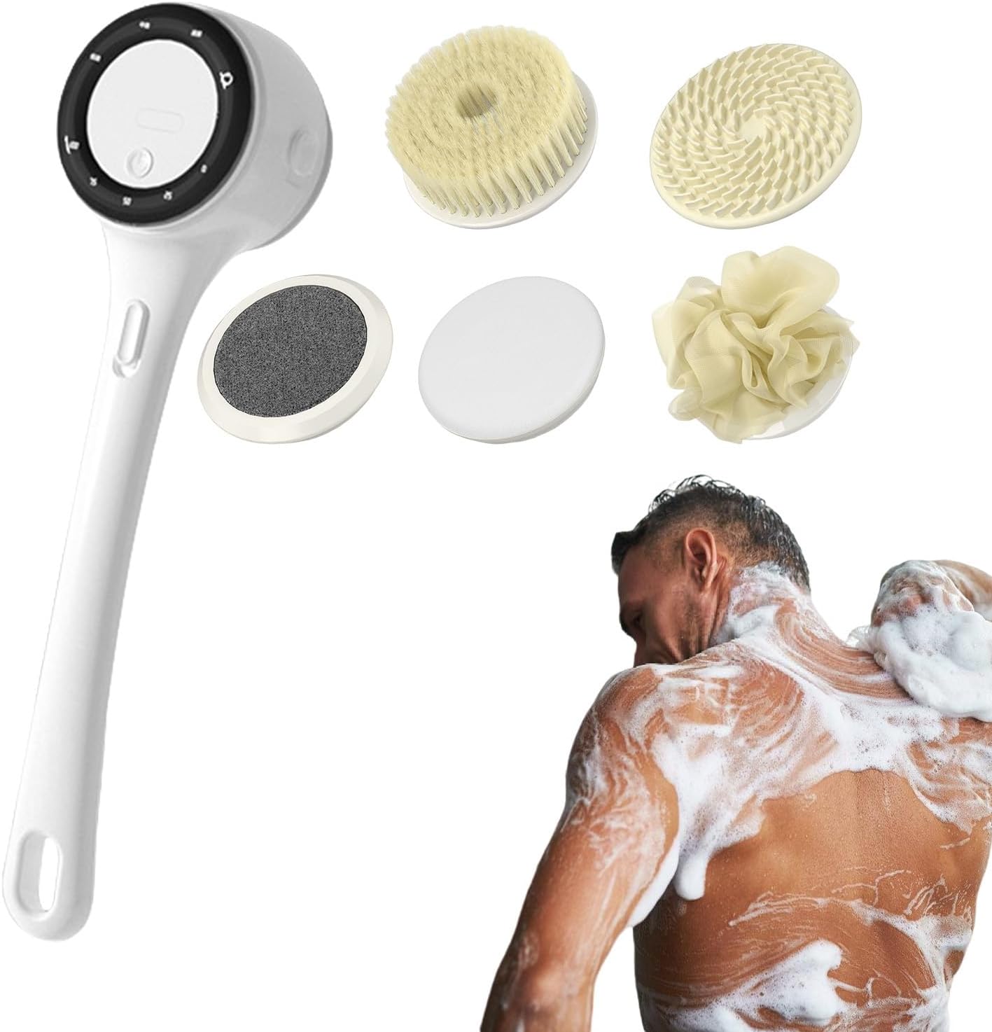 Electric Back Scrubber For Shower, Long Handle Bath Brush, 3 Intensity Settings Body Cleaning Tool For Women, Men, Teens, Elderly, Deep Pore Cleansing, Hot Weather