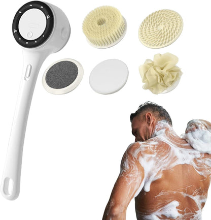 Electric Back Scrubber For Shower, Long Handle Bath Brush, 3 Intensity Settings Body Cleaning Tool For Women, Men, Teens, Elderly, Deep Pore Cleansing, Hot Weather