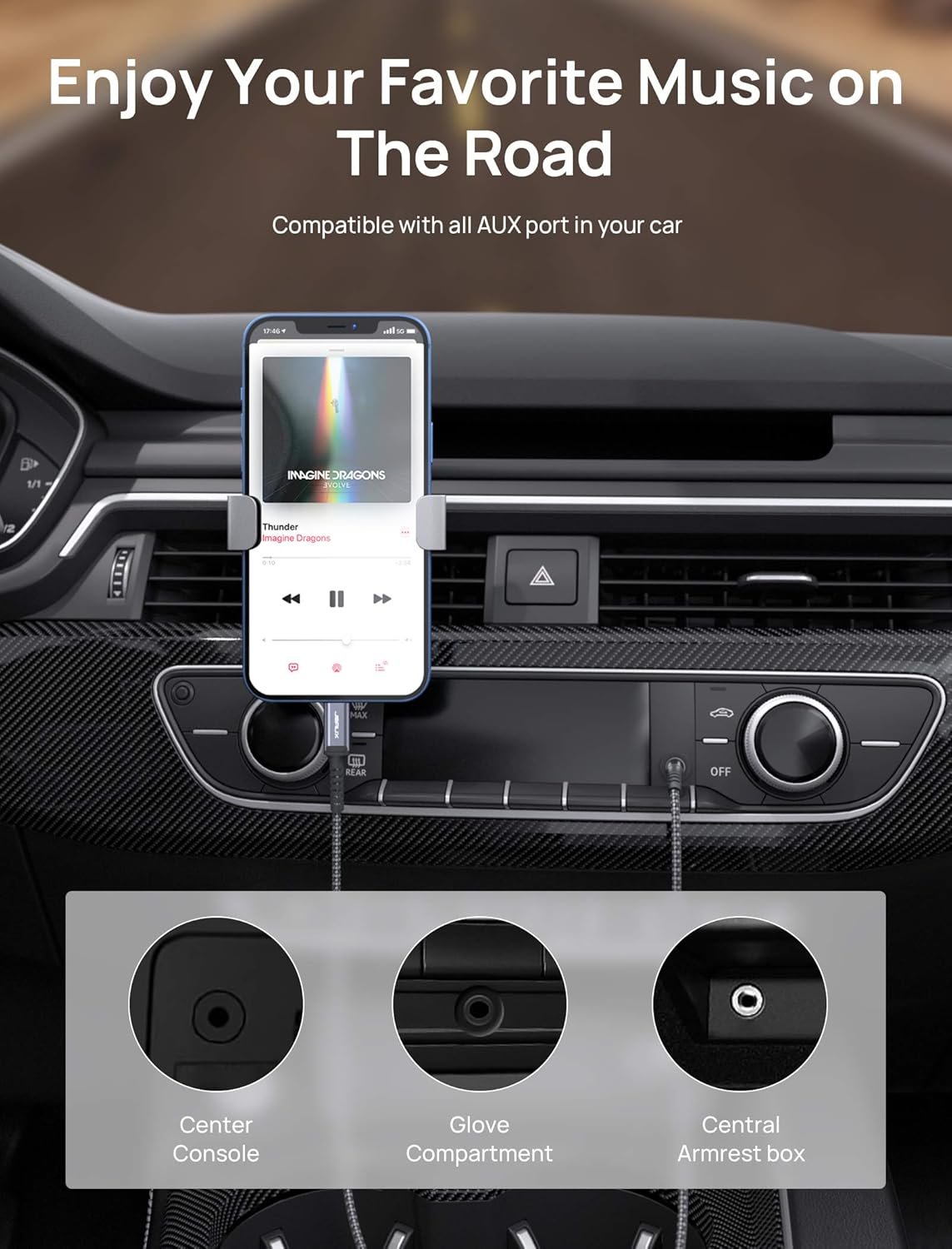 Aux Cord for iPhone【Apple MFi Certified】, JSAUX 6FT Aux to Lightning Cable, Lightning to 3.5mm Headphone Jack Adapter Cable for iPhone 14 13 12 11 Pro Max Mini, iPad iPod, Car Stereo, Speaker (Grey)