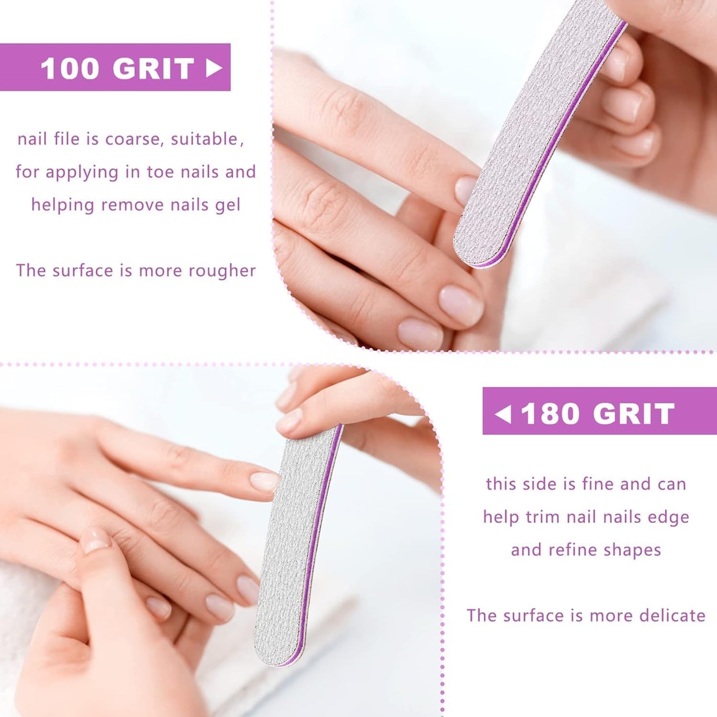 VJSSUJK ProNail 20-Pack Double Sided Nail Files 100/180 Grit Reusable Emery Boards for Salon, Home & Pet Care