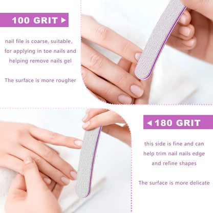 VJSSUJK ProNail 20-Pack Double Sided Nail Files 100/180 Grit Reusable Emery Boards for Salon, Home & Pet Care