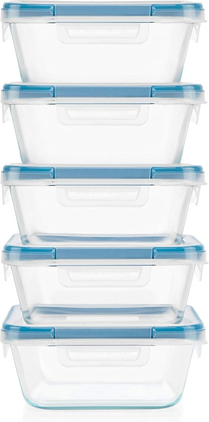 Snapware Total Solution Glass Square Food Storage Container Set with Plastic Lids (10-Piece Set)