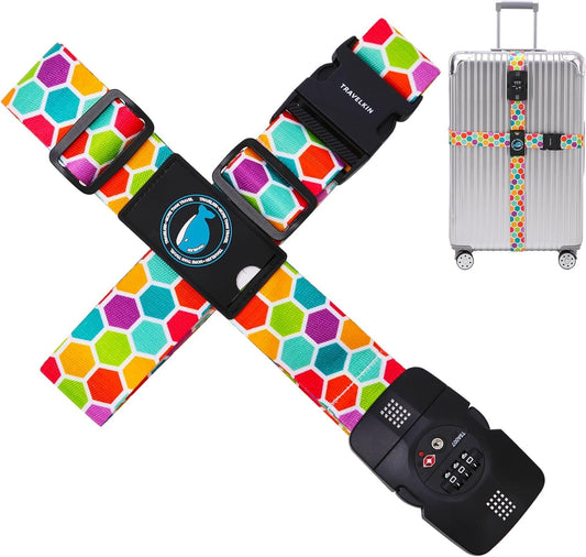 Travelkin Cross Luggage Straps TSA Approved,Adjustable Travel Suitcase Belts Fit 18-32 inchï¼ˆHoneycombï¼‰