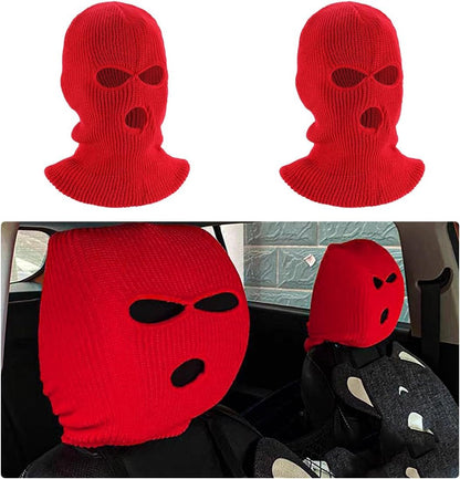JUSTTOP 2 PCS Car Headrest Covers, Personalized Funny Full Face Mask Car Seat Headrest Cover, Ski Mask Front Seat Decoration Headrest Protector for Most Vehicles, Car Accessories (Red)