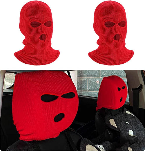 JUSTTOP 2 PCS Car Headrest Covers, Personalized Funny Full Face Mask Car Seat Headrest Cover, Ski Mask Front Seat Decoration Headrest Protector for Most Vehicles, Car Accessories (Red)