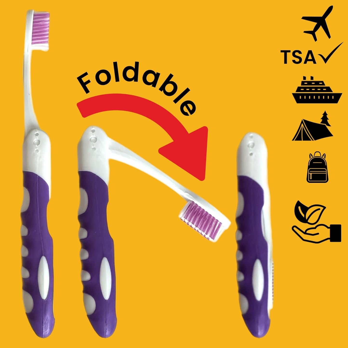 ALAZCO Comfort Hold Travel Toothbrush On The Go Folding Medium Bristle Brushes Compact Size Ergonomic Foldable Tooth Brush Camping Gym School Locker Backpack TSA Approved (4pc Medium)