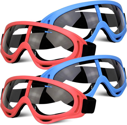4 Pack Protective Glasses Safety Goggles Eye Shield, Face Glasses for Kids Eye Protection Goggles Compatible with Nerf Guns Foam Blaster Guns Game (Blue & Red)
