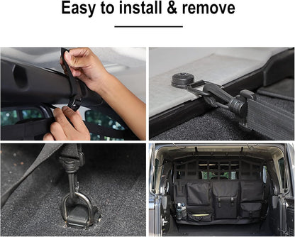 JeCar for Wrangler Rear Seat Divider Pet Net Dog Barrier Trunk Cargo Organizer Storage Accessories for 2007-2024 Jeep Wrangler JK JL (4-Door Only)