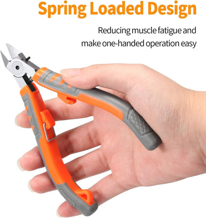 SPEEDWOX Side Cutter 5-Inch, Diagonal Cutting Pliers, Wire Cutting Nippers with Safety Lock and Protective Holster, Mini Precision Flush Cutters Tapered Head Wire Clippers for Narrow Areas