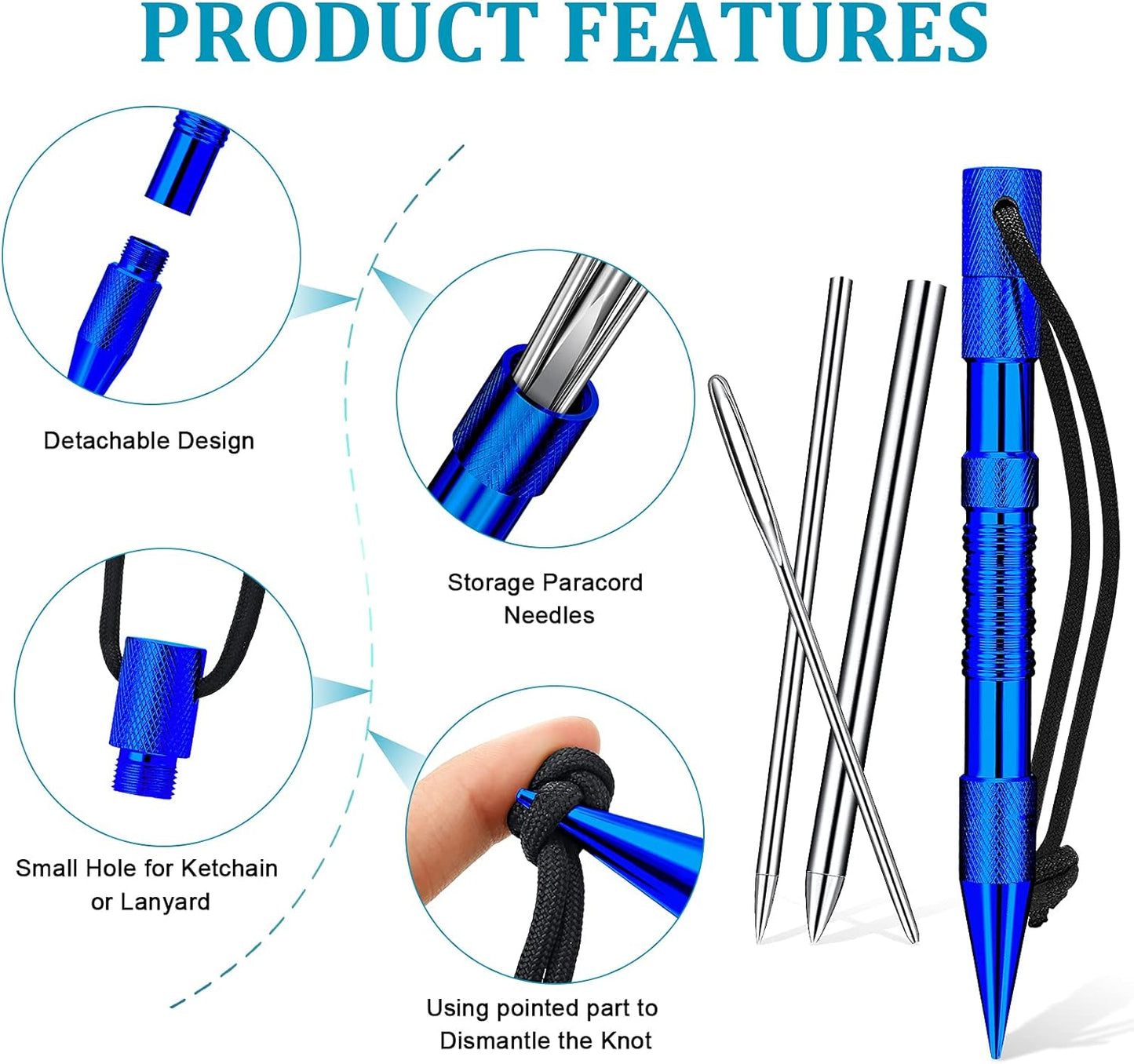 Ferraycle 12 Pieces Paracord Fid Set Stainless Steel Knotter Tools Marlinspike Set Paracord Stitching Lacing Stitching Needles and Smoothing Tool Knotter Tools for Leather or Paracord Work (Dark Blue)