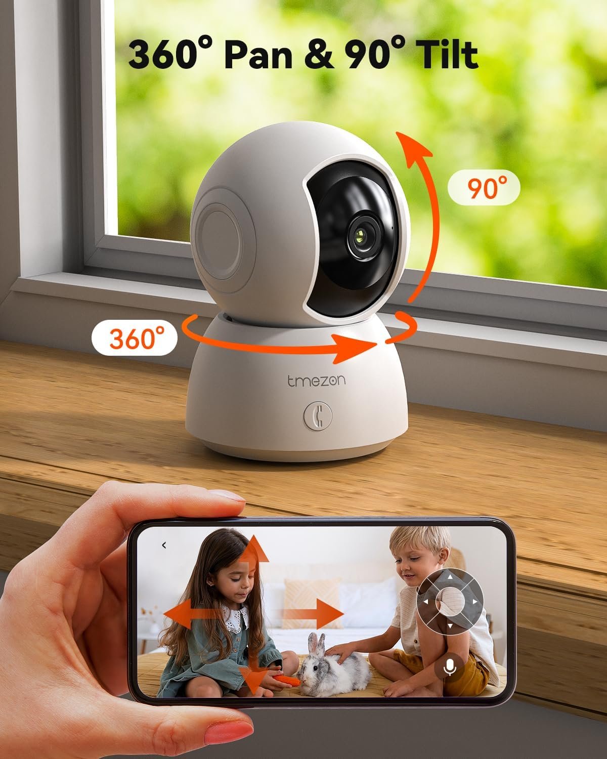 TMEZON Indoor Security Camera 2K,Pan/Tilt Wi-Fi Pet Camera with Vicohome App WiFi IP 3MP HD 360Â° Baby Monitor,One-Click Call Your Families,Detection & Notification, Night Vision