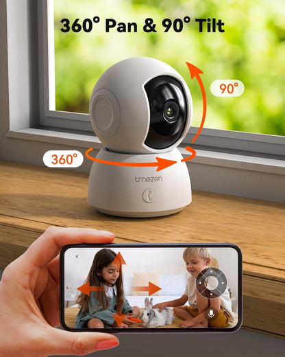 TMEZON Indoor Security Camera 2K,Pan/Tilt Wi-Fi Pet Camera with Vicohome App WiFi IP 3MP HD 360Â° Baby Monitor,One-Click Call Your Families,Detection & Notification, Night Vision
