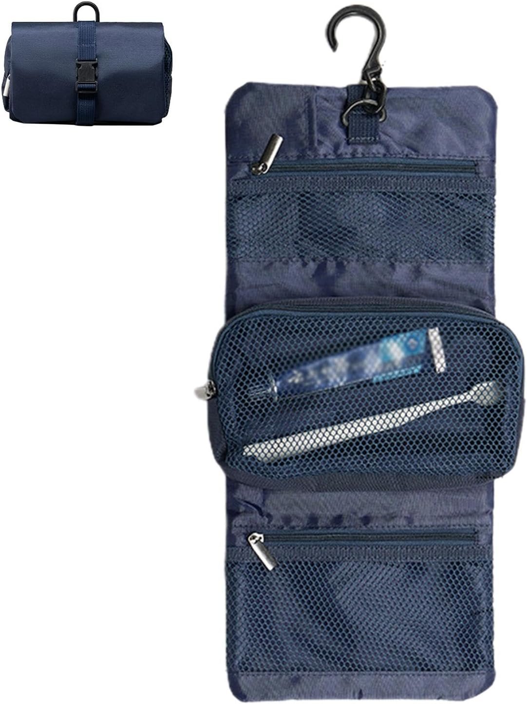Hygiene Bag, Travel Toiletry Bag for Men, Cosmetic Bag Pouch, Portable Toiletry Storage Case, Waterproof Toiletry Travel Bag with Hook for Men, Navy blue, Se rÃ©fÃ©rer au descriptif, Refer to