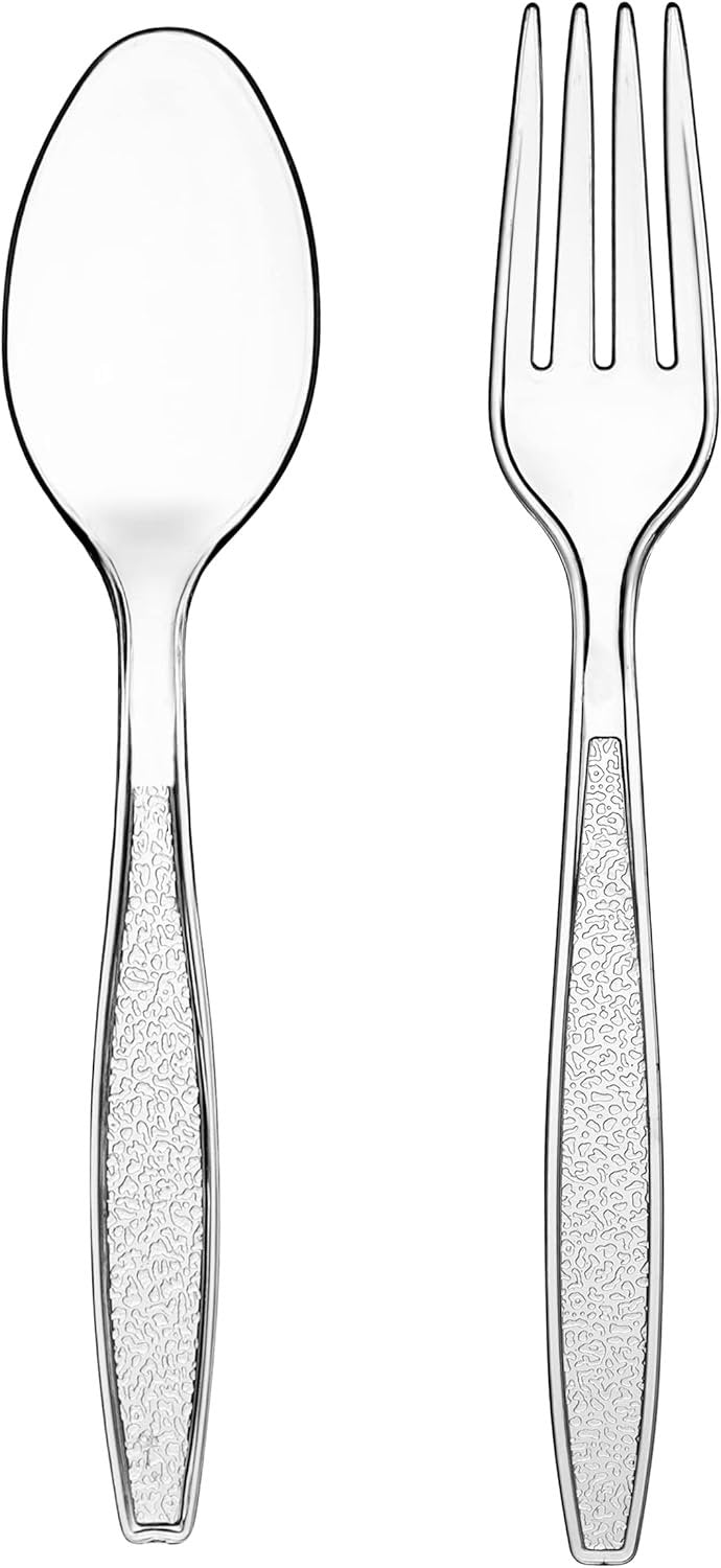 Clear Plastic Cutlery Set - (Bulk Pack 360 Pcs) Plastic Utensils Heavy Duty, 180 Plastic Forks and 180 Spoons, Silverware Sets for Party Supplies, Dinners, Take-Out, Catering, Food Services