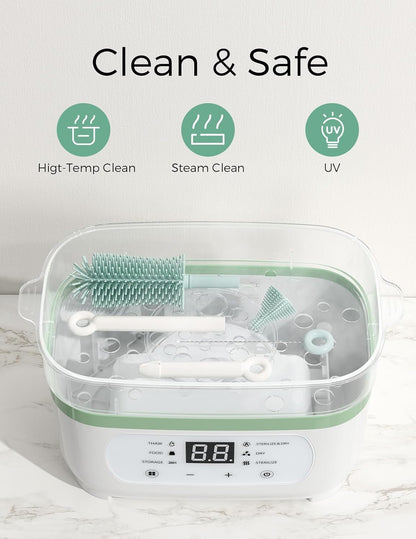 Momcozy 7 in 1 Bottle Cleaning Kit - Baby Bottle Cleaner Set with Silicone Brush, Nipple Brush, Straw Brush, Soap Dispenser, Drying Rack - Home and Travel Bottle Cleaning Tools for Infants