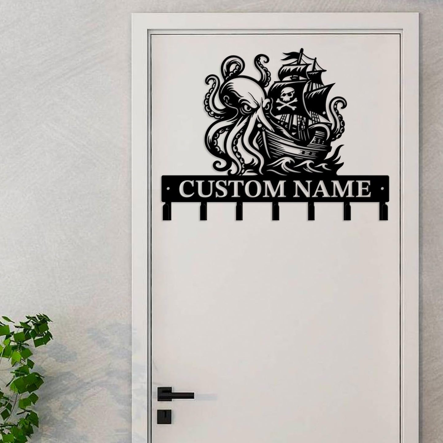 Casebrick Custom Pirate Metal Wall Hooks,Key Holder- Personalized Iron Wall Decor for Keys, Coats & Home Organization (Black, Decorative Wall Hooks for Entryway, Bedroom, Office) (Style A)