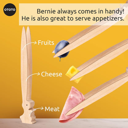 OTOTO Bernie Bunny Toaster Tongs, Toaster Tongs, Multi-Purpose Wooden Tongs for Appetizers, Wooden Utensils and Cute Kitchen Gadgets