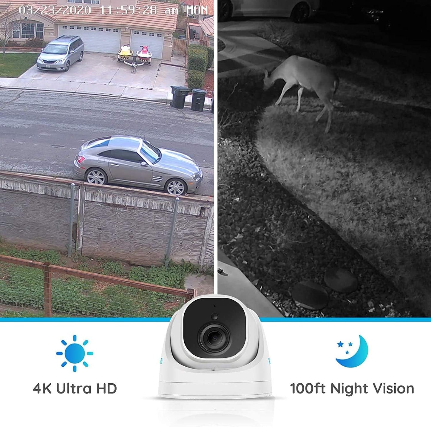 Reolink 4K Ultra HD PoE Outdoor Security Camera with Human/Vehicle Detection, IP66 Weatherproof, Time Lapse, 256GB microSD Storage for 24/7 Recording (not Included), RLC-820A