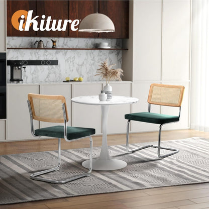 Oikiture 60cm Round Dining Table with 3PCS Dining Chairs Velvet White&Green