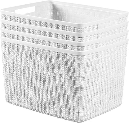 Curver Jute Decorative Plastic Organization and Storage Basket Perfect Bins for Home Office, Closet Shelves, Kitchen Pantry and All Bedroom Essentials