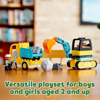 LEGO DUPLO Construction Truck and Tracked Excavator, Buildable Kids Toy for 2+ Year Old; Digger Toy and Tipper Truck Learning Set for Toddlers Who Like Construction Sites and Creative Play 10931