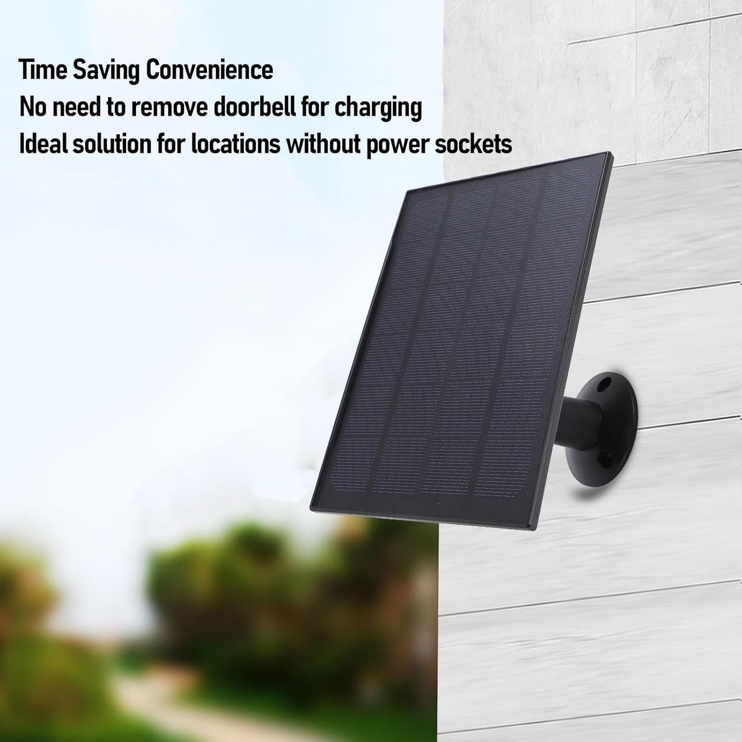 8W Solar Panel Charger, IP66 Water Proof 360 Degree Wall Mounting Solar Charging Panel for Doorbell Security Camera, USB to Type C, 3 Meter Cable, Continuously Power Supply (Black)