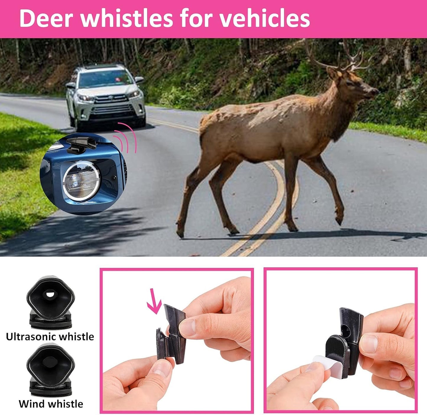 HLWDFLZ Pink Car Emergency Kit, Jumper Cable, Tow Rope, LED Road Flare, Deer Whistles & More Women's Safety Tools