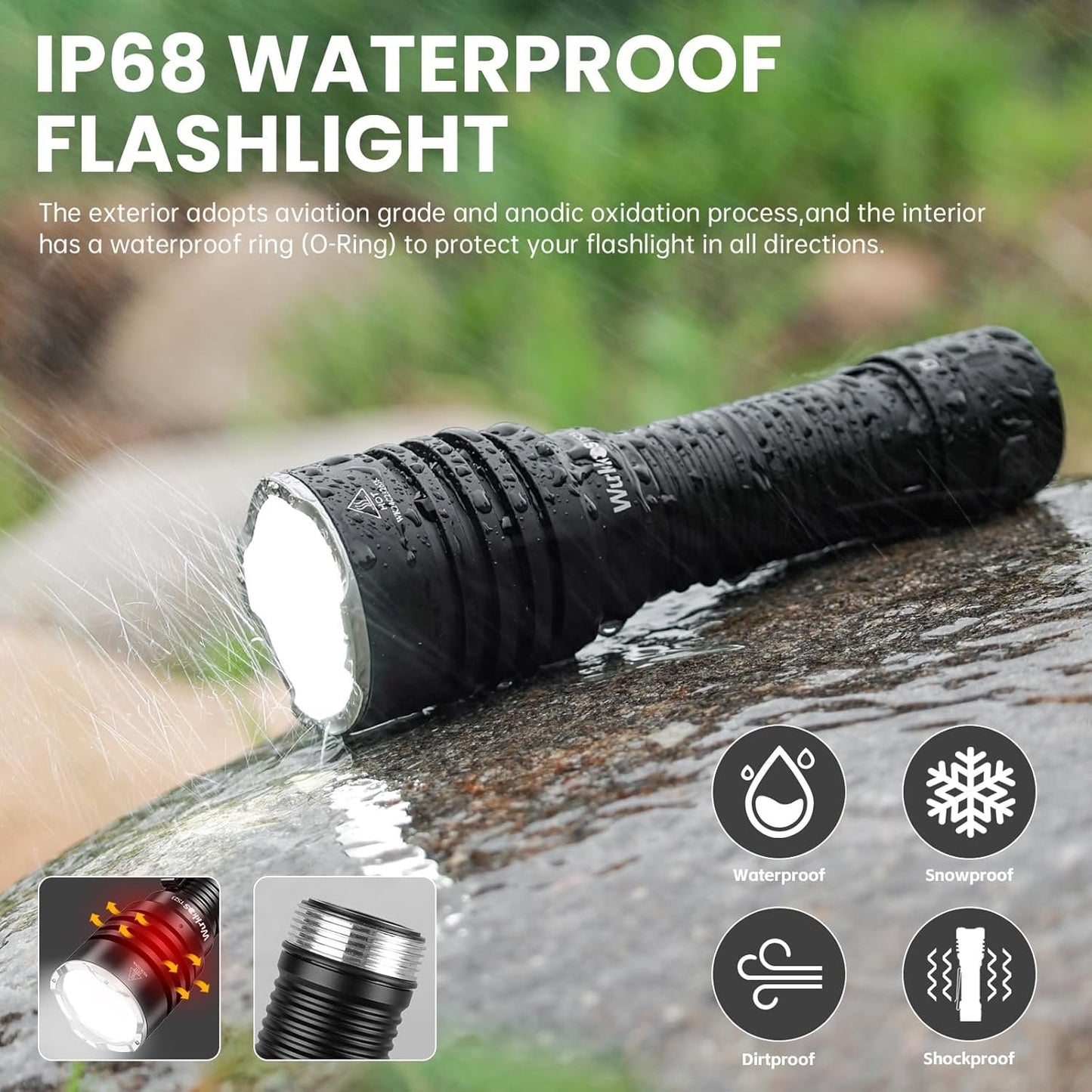 Wurkkos TS23 Rechargeable Tactical Flashlight High 5000 Lumens Super Bright, 482M Long Range Flashlight, High RCI Led Flashlight, IP68 Waterproof for Camping Hiking Emergency(6000K)