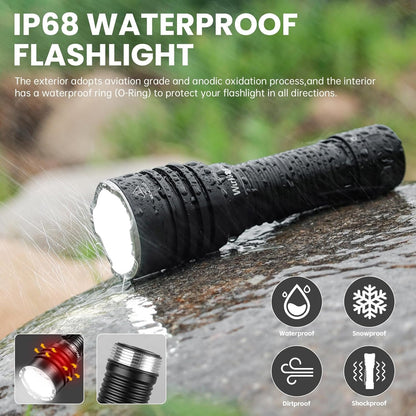 Wurkkos TS23 Rechargeable Tactical Flashlight High 5000 Lumens Super Bright, 482M Long Range Flashlight, High RCI Led Flashlight, IP68 Waterproof for Camping Hiking Emergency(6000K)