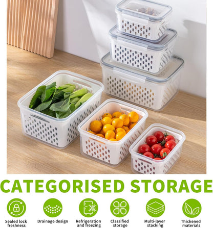 TFMODBFA 3 PCS Fruit Storage Containers for Fridge With Removable Colanders, Food-Grade Freezer-Sealed Fruit Containers for Fridge Keep Fruit Fresh for Long Periods of Time and Dishwasher Safe